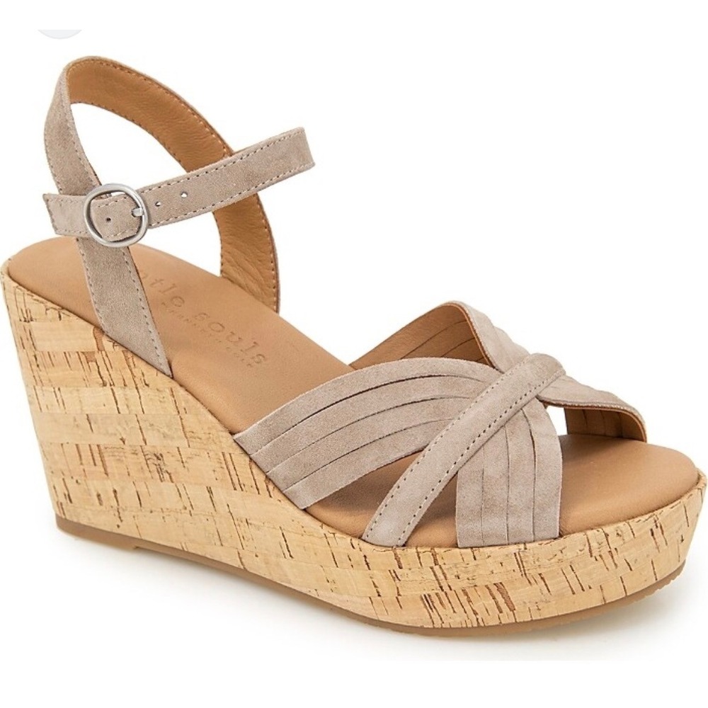 Gentle Souls  Nomi Wedge Sandals Beige Women's size 11 Mushroom Suede Neww